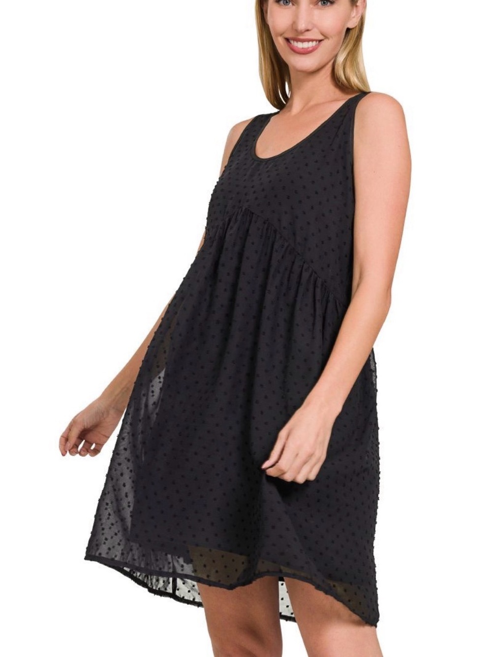 Zenana Black Swiss Dot Sleeveless Babydoll Dress medium